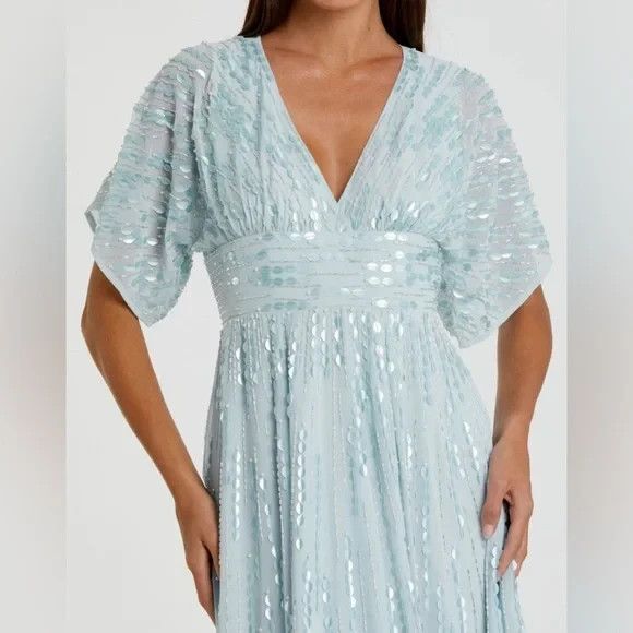 NWT Mac Duggal 10807 Sz 18 Powder Blue Embellished V Neck Evening Gown $598 - Picture 2 of 8